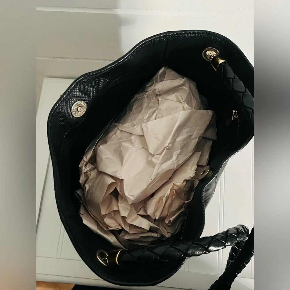 Bottega Veneta Black Leather shoulder bag  Purse Large handbag w Strap - Picture 5 of 15